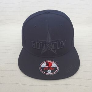 Pit Bull Houston H-Town Black With Black Logo Cap Flat Fitted Size Small Hat NEW